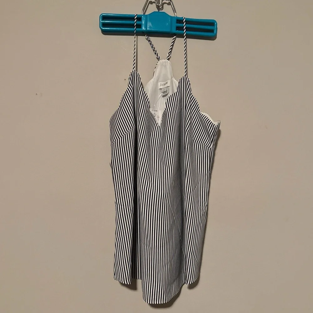 NWT J. Crew Navy & White Striped Scalloped Top Camisole - Picture 1 of 13